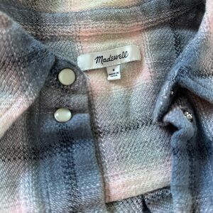 Madewell Grey and Pink Plaid Snap-Front Shacket